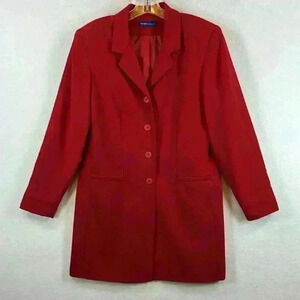 Karen Scott Women’s Long Blazer Size 10 Lined Red 100% Polyester Multi-Use